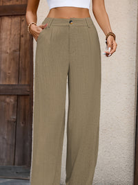 Serena Pleated Wide-Leg Trousers – Olive Elegance