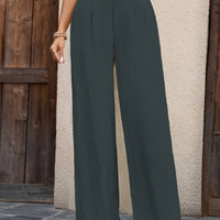 Serena Pleated Wide-Leg Trousers – Olive Elegance