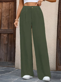 Serena Pleated Wide-Leg Trousers – Olive Elegance