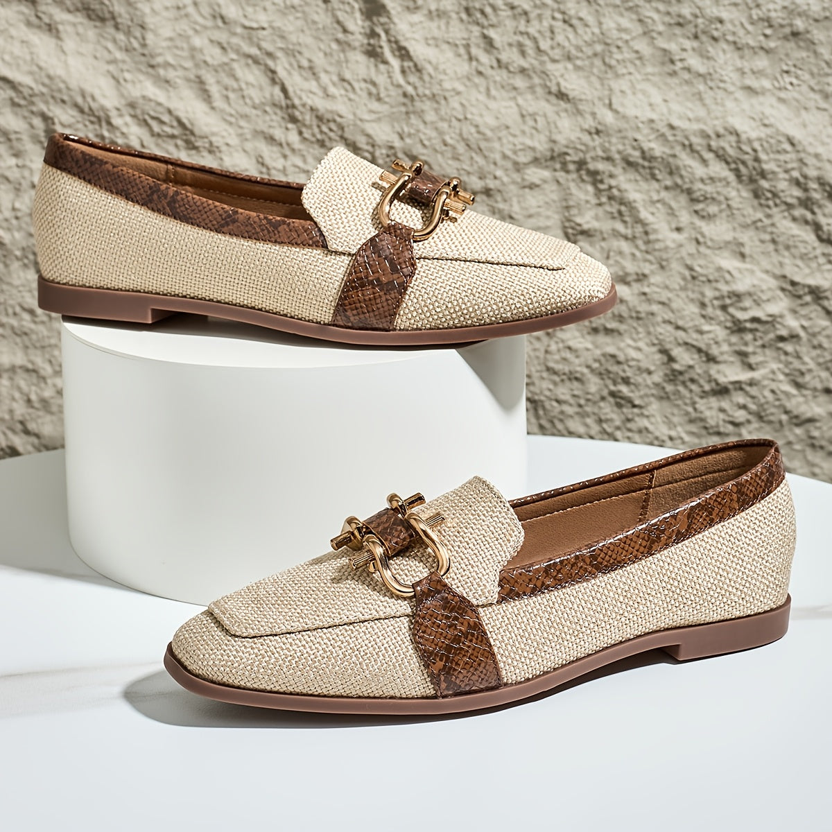 Serene Vintage Loafers – Sleek Style with Snakeskin Accents
