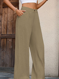 Serena Pleated Wide-Leg Trousers – Olive Elegance
