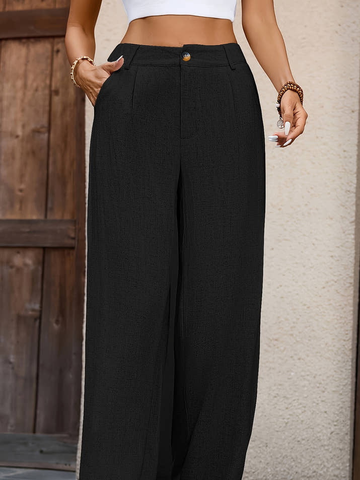 Serena Pleated Wide-Leg Trousers – Olive Elegance