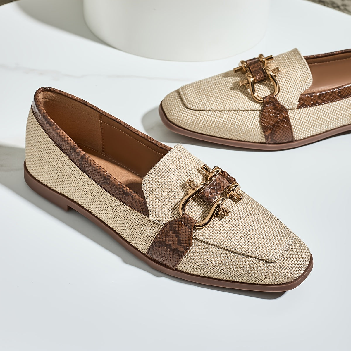Serene Vintage Loafers – Sleek Style with Snakeskin Accents