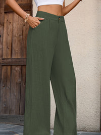 Serena Pleated Wide-Leg Trousers – Olive Elegance