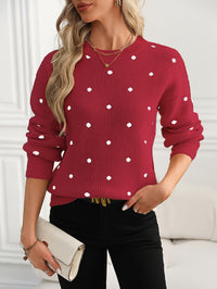 Sophie Red Polka Knit – Ruffled Hem Sweater