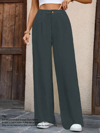 Serena Pleated Wide-Leg Trousers – Olive Elegance