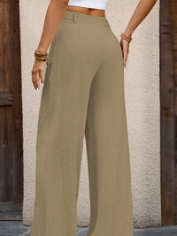 Serena Pleated Wide-Leg Trousers – Olive Elegance