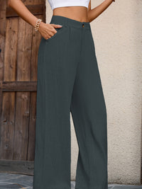 Serena Pleated Wide-Leg Trousers – Olive Elegance