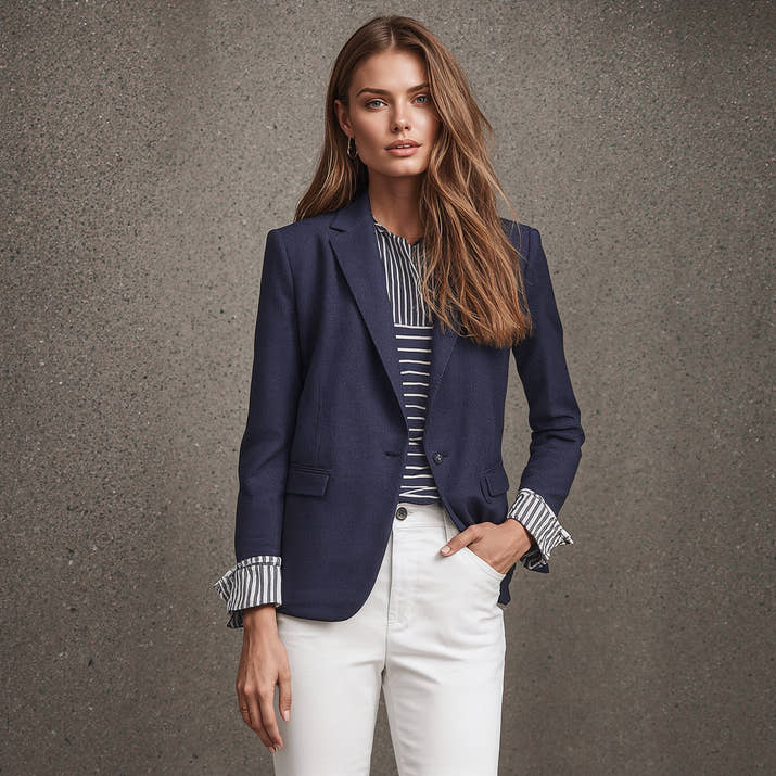 Élise Tailored Blazer – Striped Cuff Edition