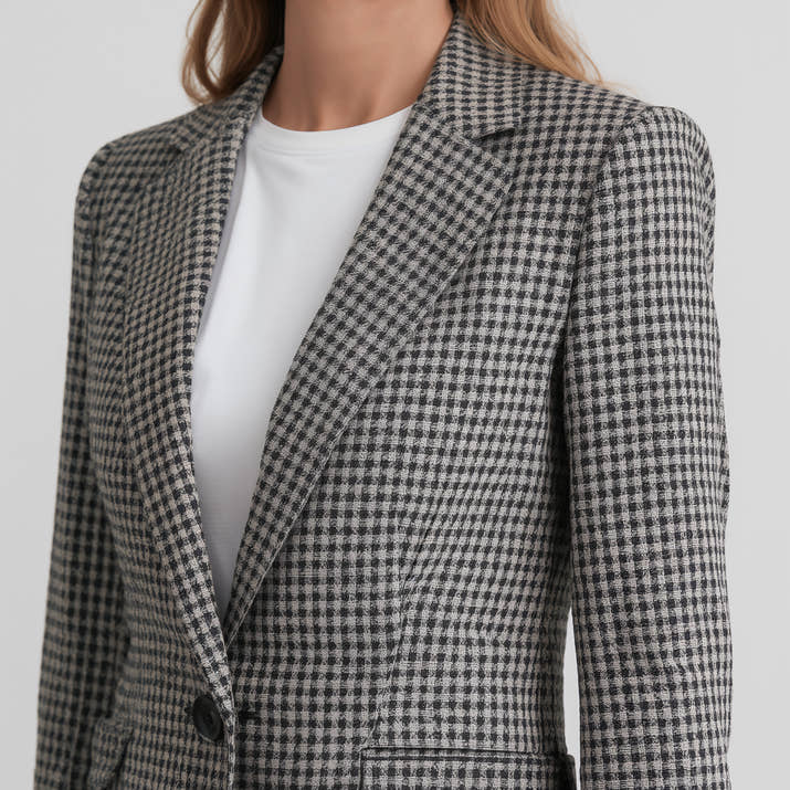 Élodie Houndstooth Blazer – Classic Button Edition