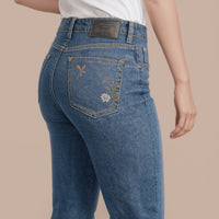 Elena Straight-Leg Denim – Embroidered Blue Edition