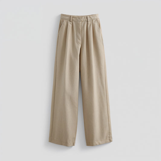 Serena Pleated Wide-Leg Trousers – Olive Elegance