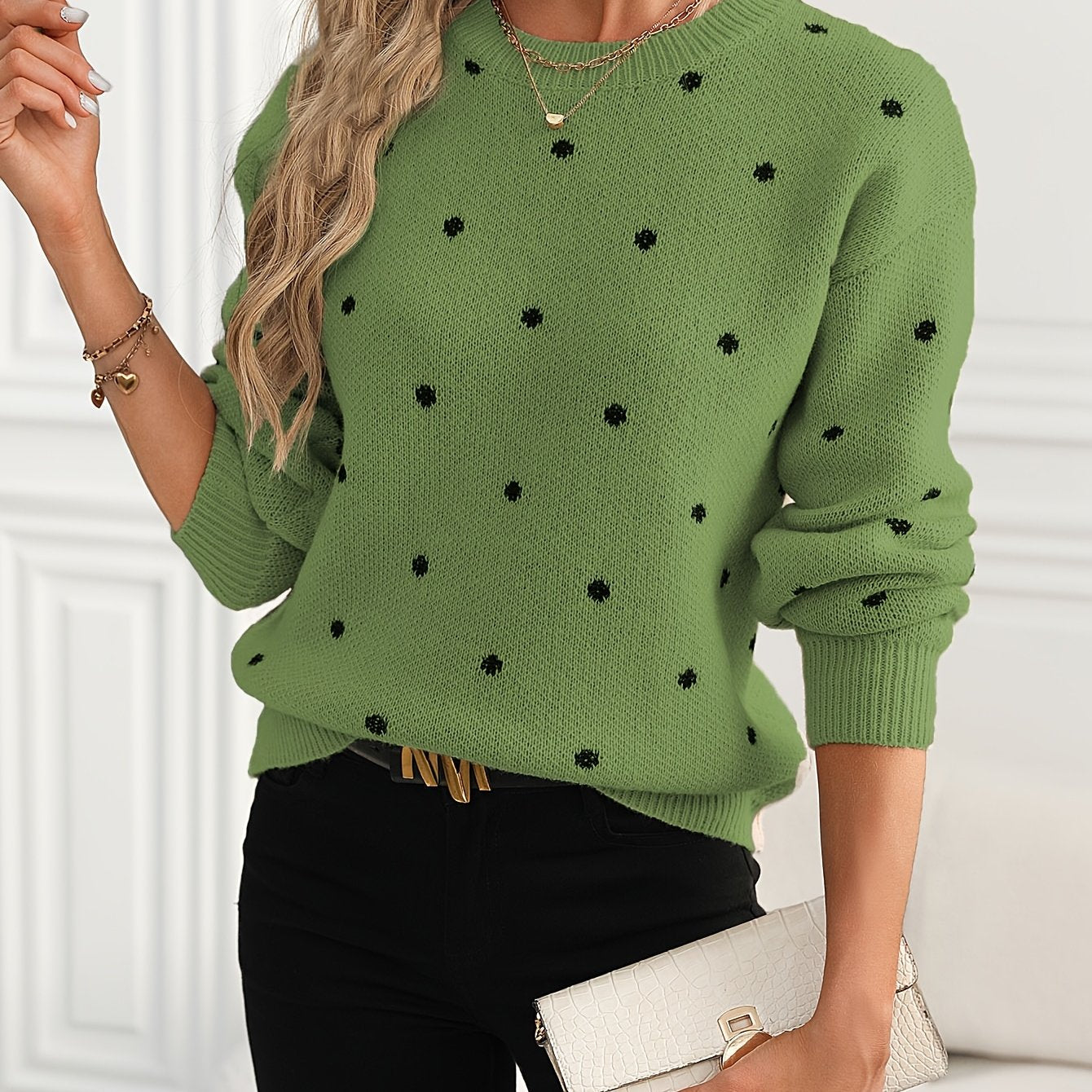 Sophie Red Polka Knit – Ruffled Hem Sweater