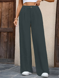 Serena Pleated Wide-Leg Trousers – Olive Elegance