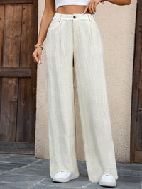 Serena Pleated Wide-Leg Trousers – Olive Elegance