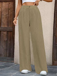 Serena Pleated Wide-Leg Trousers – Olive Elegance