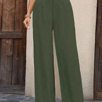 Serena Pleated Wide-Leg Trousers – Olive Elegance