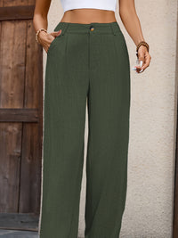 Serena Pleated Wide-Leg Trousers – Olive Elegance