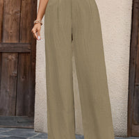 Serena Pleated Wide-Leg Trousers – Olive Elegance