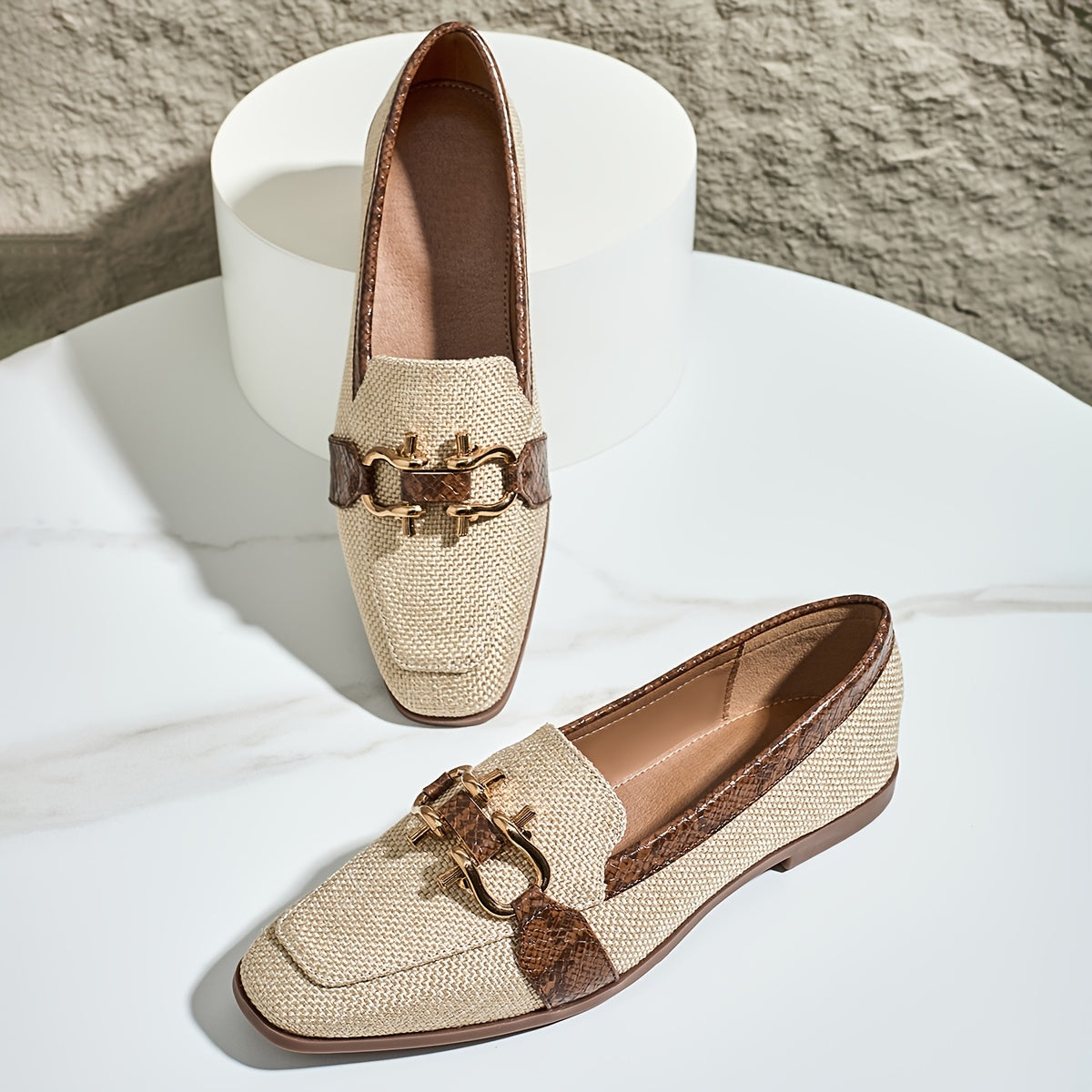 Serene Vintage Loafers – Sleek Style with Snakeskin Accents