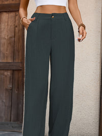 Serena Pleated Wide-Leg Trousers – Olive Elegance