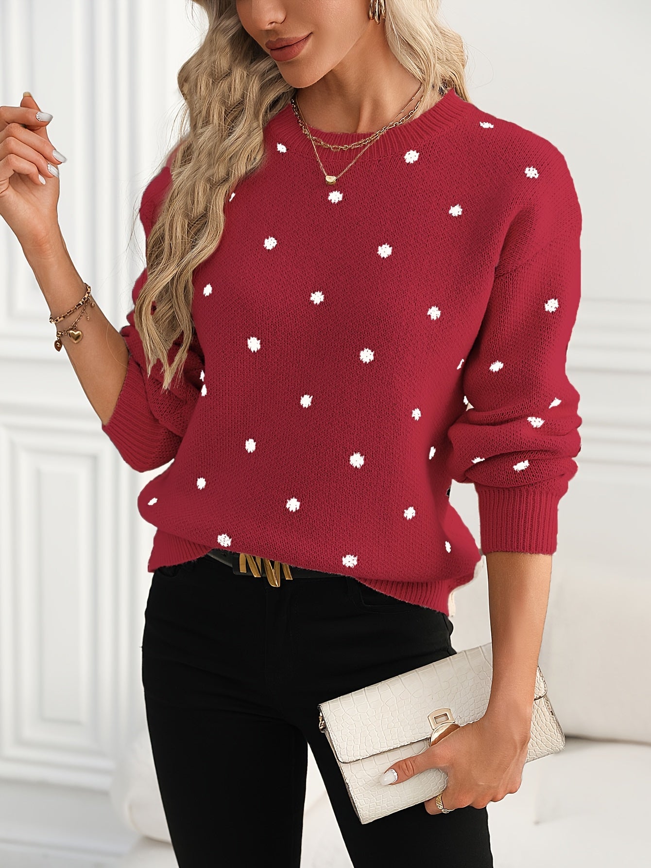 Sophie Red Polka Knit – Ruffled Hem Sweater