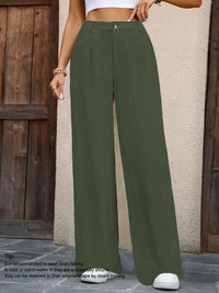 Serena Pleated Wide-Leg Trousers – Olive Elegance