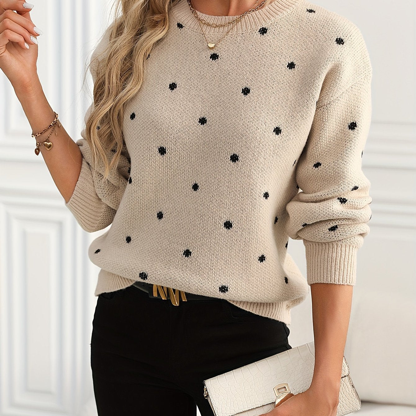 Sophie Red Polka Knit – Ruffled Hem Sweater